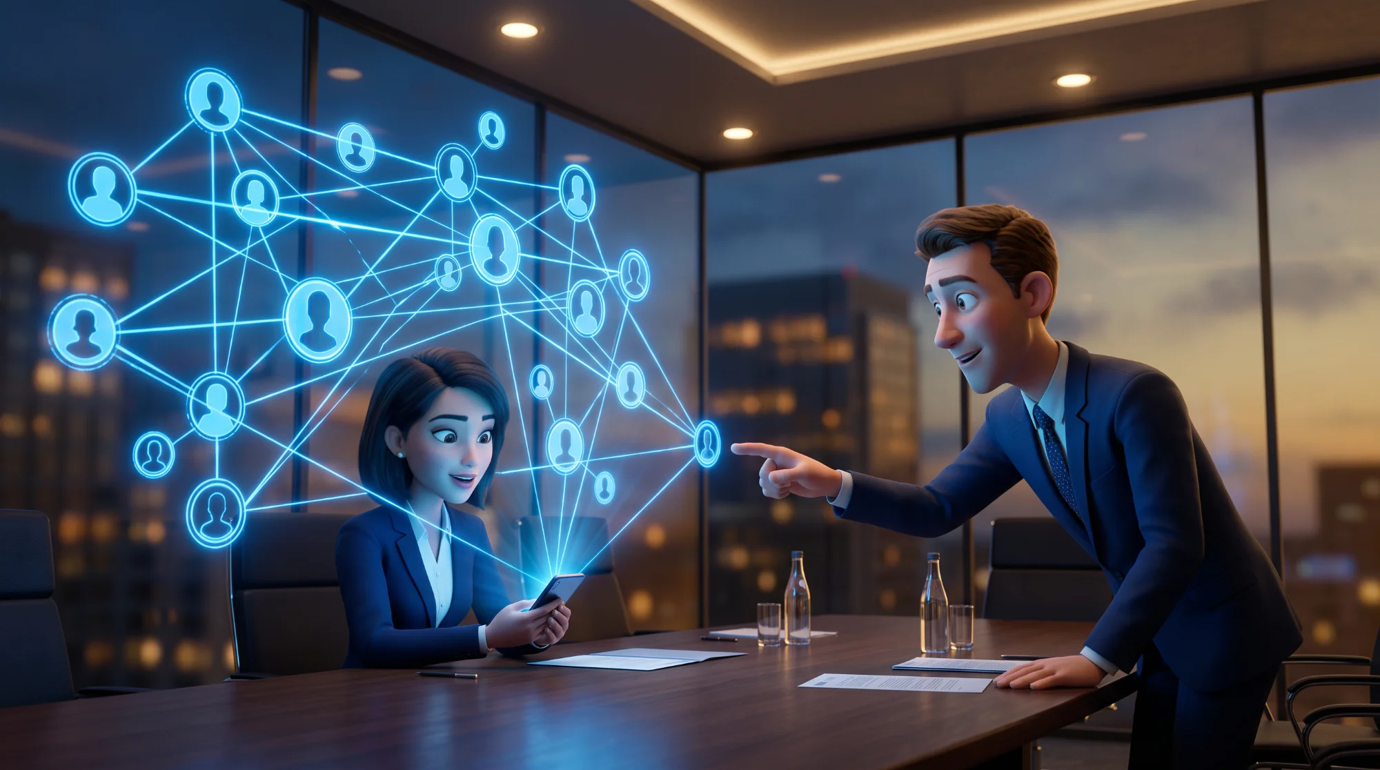 Comercial revisando en el móvil el perfil de LinkedIn de un posible cliente antes de escribirle el primer mensaje